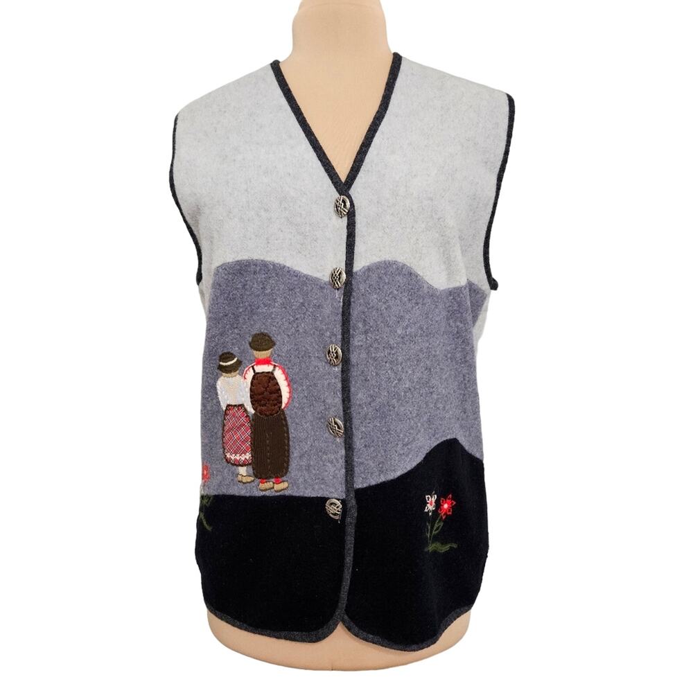 Vintage Gira Puccino Sweater‎ Vest Wool Pilgrim Thanksgiving Folk Country Large